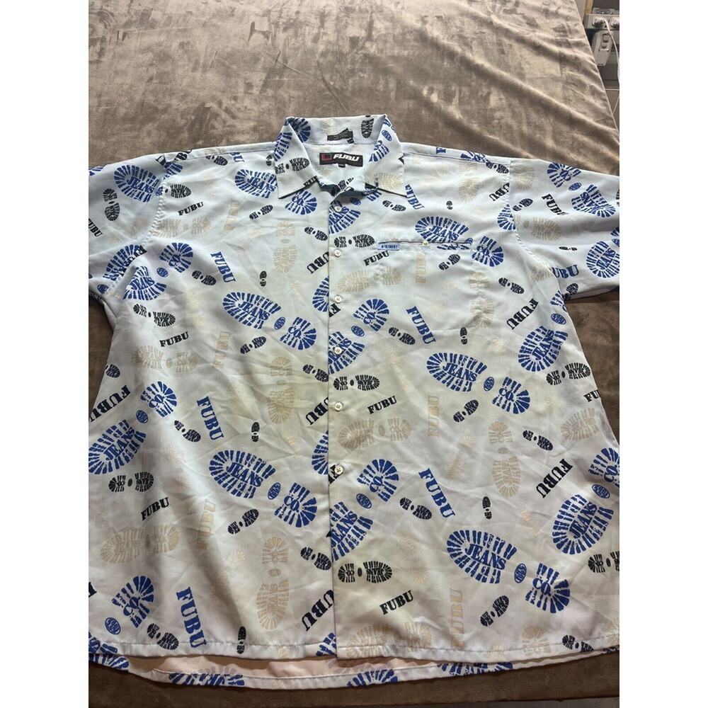 FUBU Shirt Mens XXXL 3XL‎ All Over Print Fubu Jean Co Shoe Short Sleeve